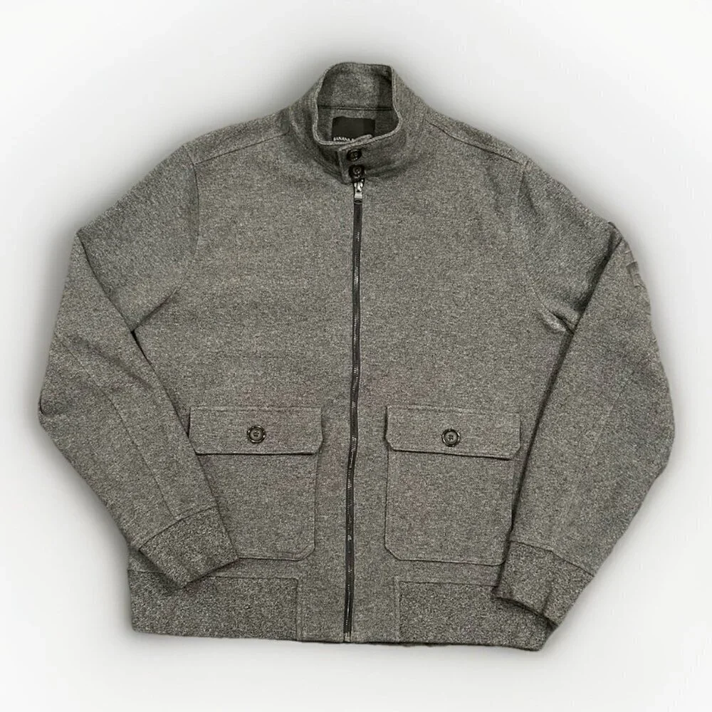 Banana Republic Gray Moto Jacket Men's Size XL Zipper Button Collar Heavy Casual